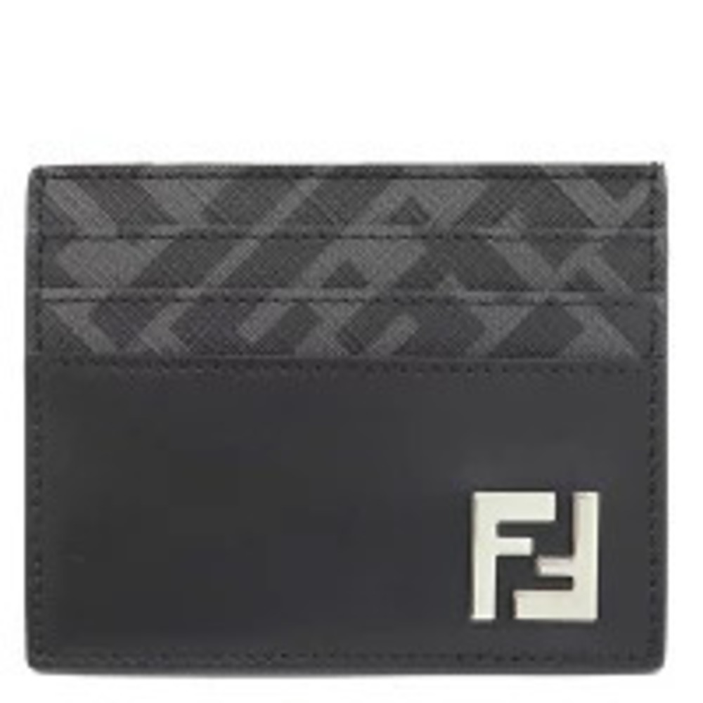 Fendi FF Square Card Case Leather Black Business Holder